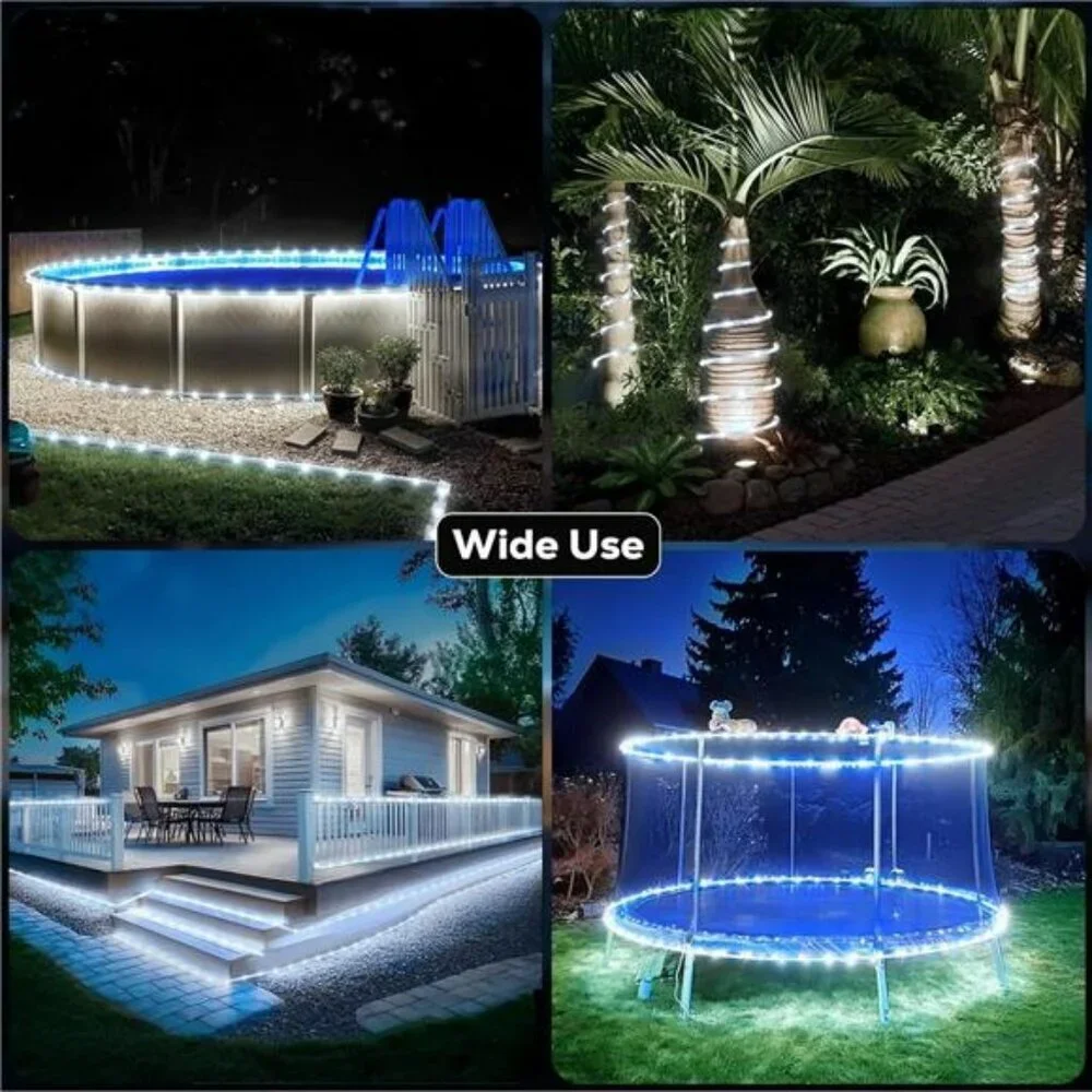 Solar Rope Lights 39FT Waterproof LED Outdoor String Lights for Patio Garden